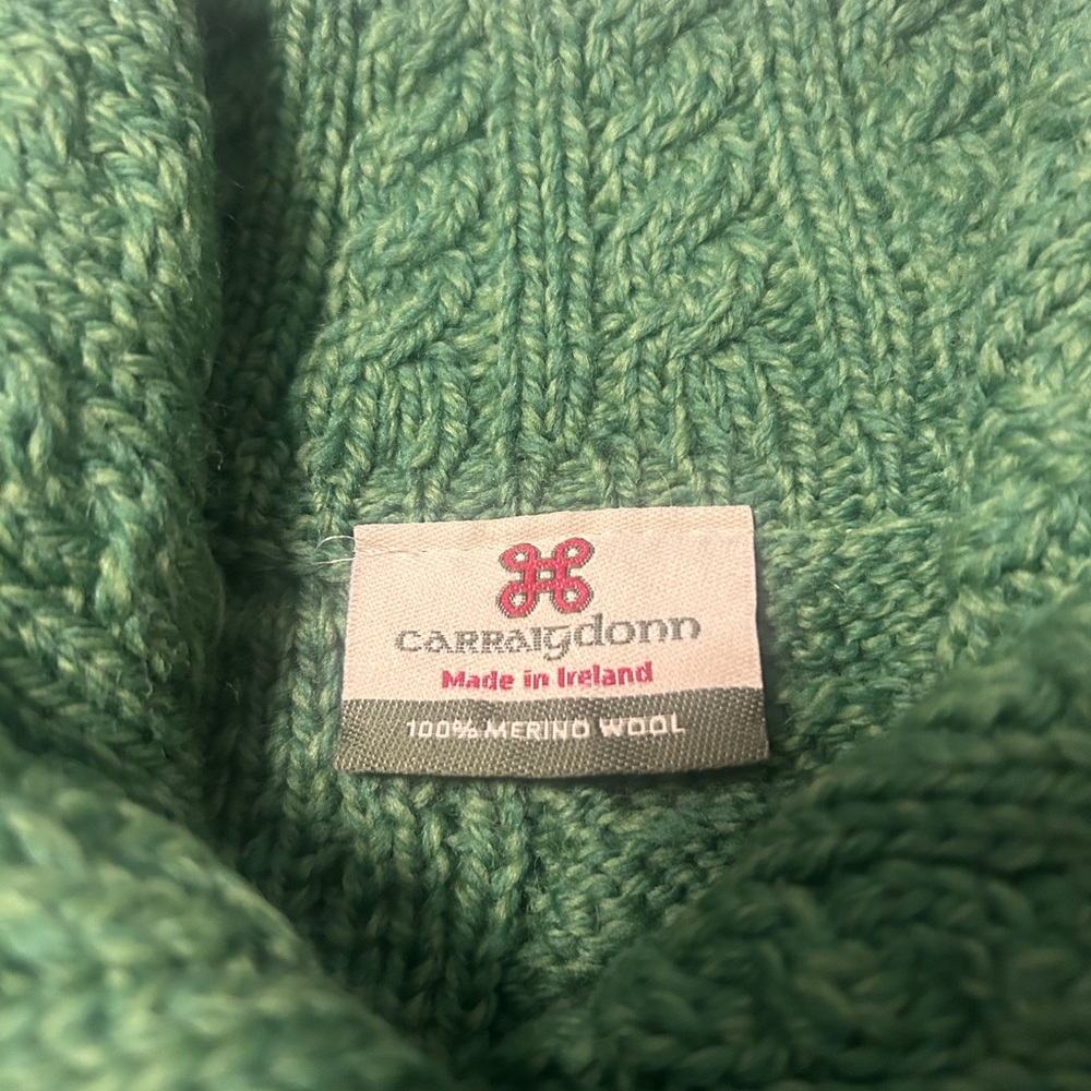 Carraig Donn Green 100% Merino Wool Cardigan Sz L Shawl Collar St. Patrick’s Day - Picture 10 of 14